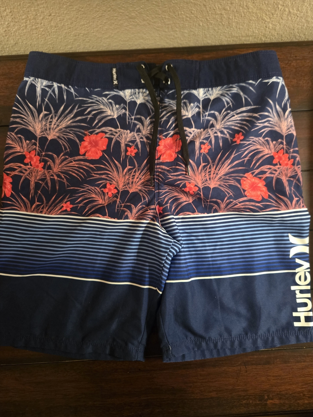 Hurley Boys Navy Swim Trunks with Red Floral Print